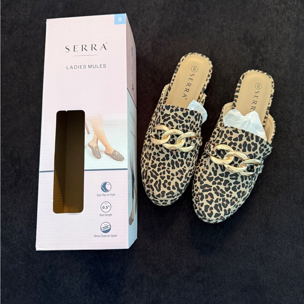 Serra Animal Print Mules with Gold Chain